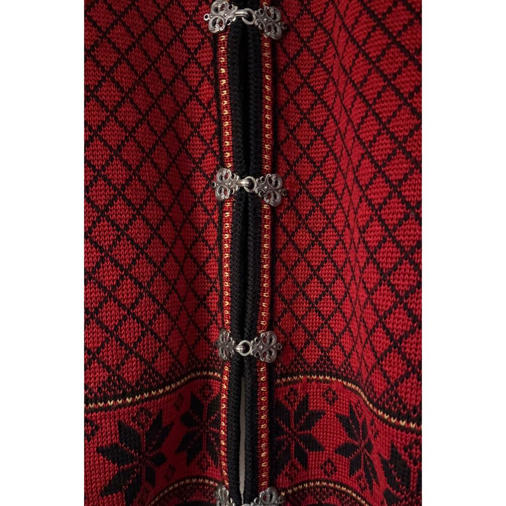 VTG Volund Norway Pure New Lambswool Nordic Cardigan Sweater Red Black XL - Picture 4 of 8
